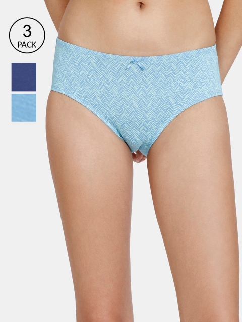 

Zivame Women Pack of 3 Blue Printed Full Coverage Hipster Briefs ZI2763FASHRBLAK, Multi