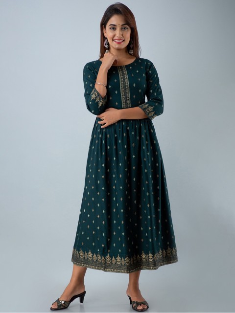 

CHRISTEENA Women Green Ethnic Motifs Printed Floral Anarkali Kurta