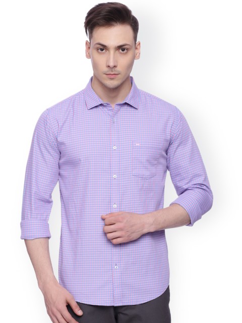 

Basics Men Pink & Purple Slim Fit Checked Casual Shirt