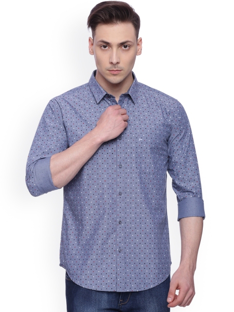 

Basics Men Blue Slim Fit Printed Casual Shirt