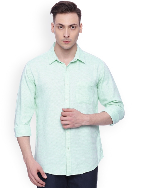 

Basics Men Green Slim Fit Self-Design Casual Shirt