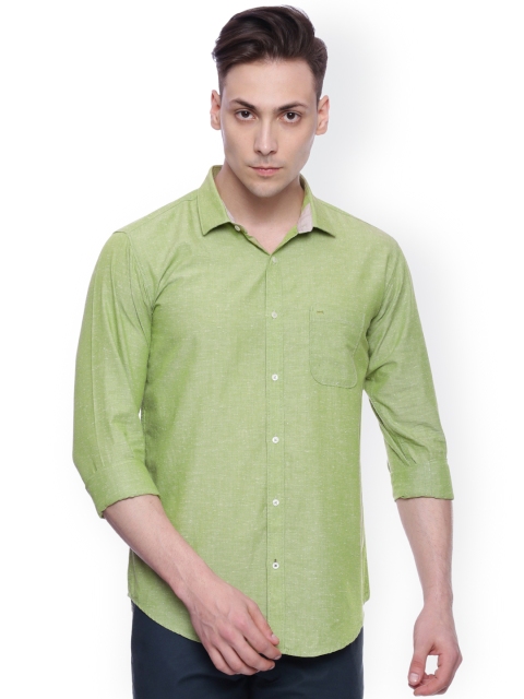 

Basics Men Green Chambray Slim Fit Casual Shirt