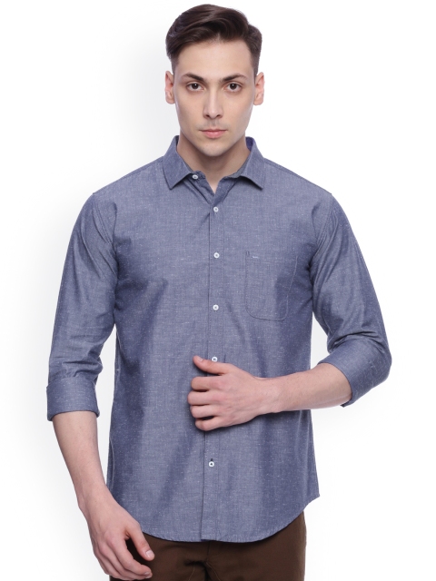

Basics Men Blue Slim Fit Self-Design Casual Shirt