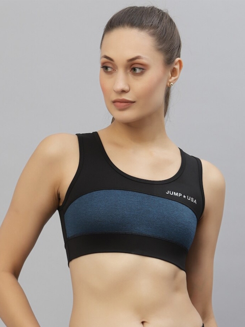 

JUMP USA Teal & Black Colourblocked Non-Wired Non Padded Sports Bra
