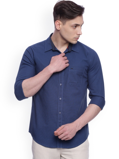 

Basics Men Blue & Black Slim Fit Checked Casual Shirt