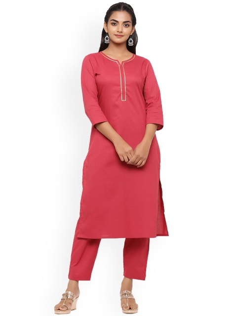 

mirari Women Red Striped Straight Pure Cotton Kurta with Trousers