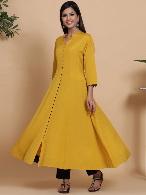 

mirari Yellow Pleated Pure Cotton Kurta with Trousers
