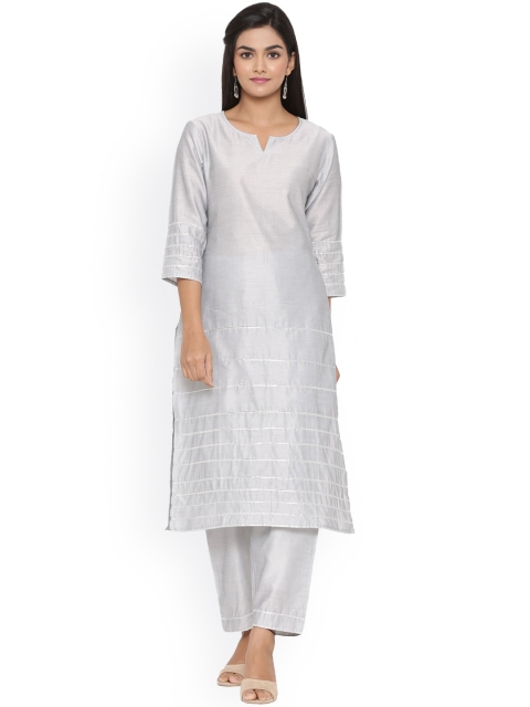

mirari Women Grey Gotta Patti Pure Cotton Kurta with Trousers