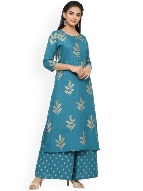 

mirari Women Teal Ethnic Motifs Printed Kurta with Palazzos