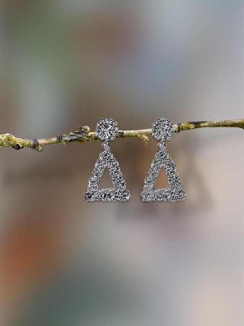 

LYKKEIN Women Silver-Toned Textured Triangle Drop Earrings