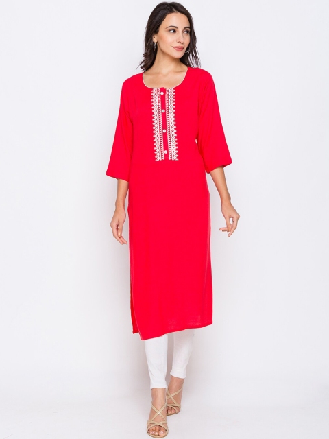 

ZOLA Women Red Yoke Design Thread Work Kurta