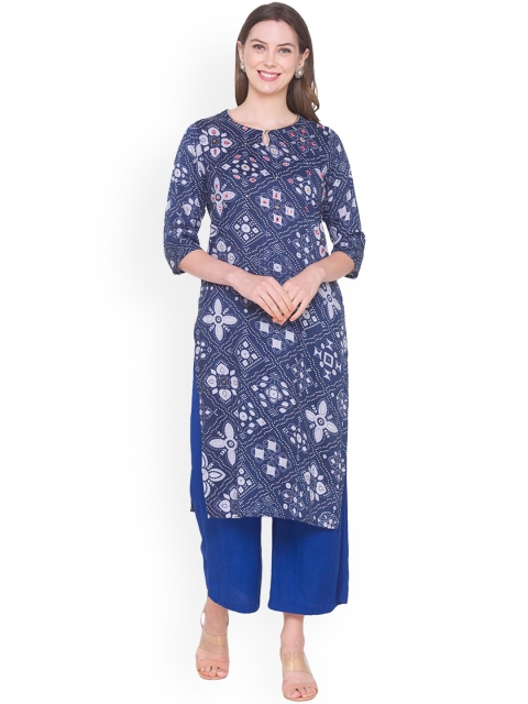 

ZOLA Women Blue Floral Printed Keyhole Neck Kurta