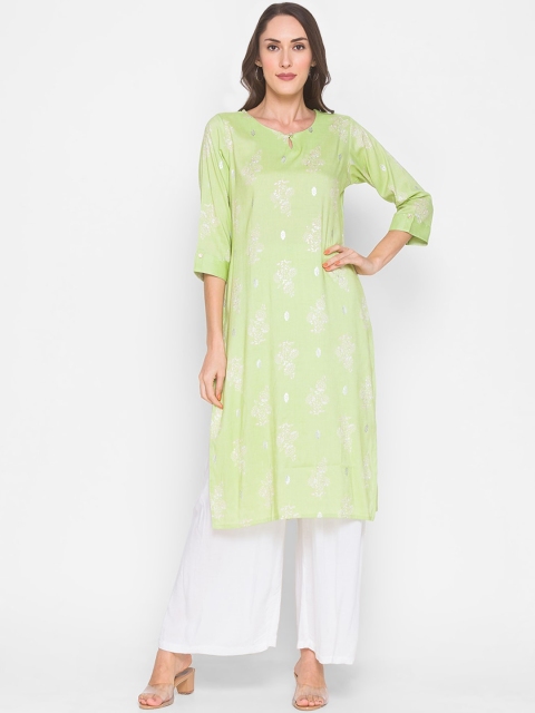 

ZOLA Women Green Floral and silver foil printed Kurta