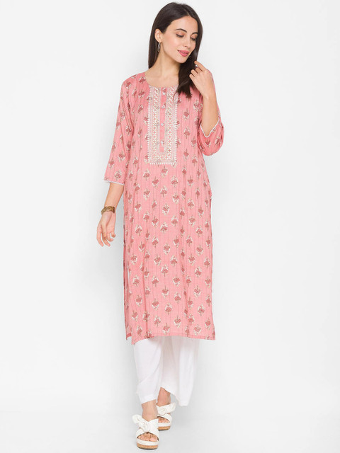 

ZOLA Women Pink Embroidered Flared Sleeves Kurta