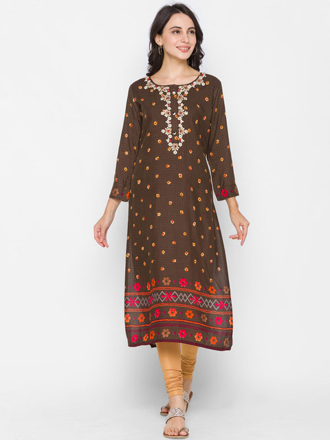 

ZOLA Women Grey Floral Bandhani Printed Kurta