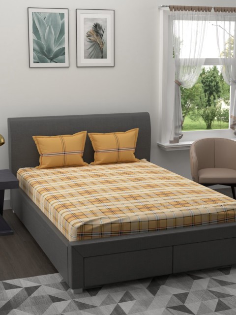 

BIANCA Yellow & White Geometric 144 TC Queen Bedsheet with 2 Pillow Covers