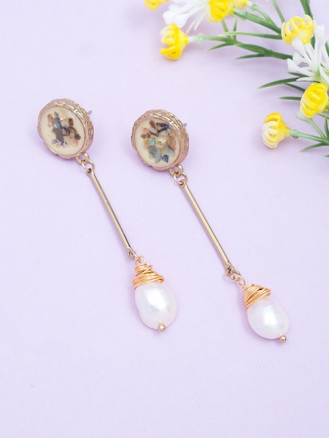 

Golden Peacock White Contemporary Drop Earrings