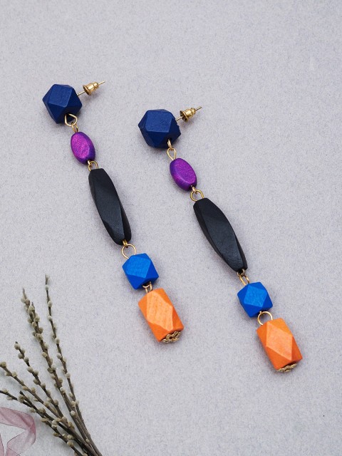 

Golden Peacock Multicoloured Contemporary Drop Earrings, Multi