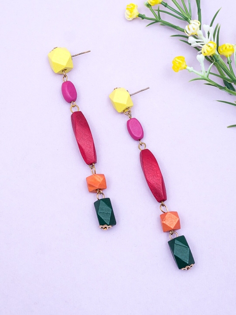 

Golden Peacock Multicoloured Contemporary Drop Earrings, Multi