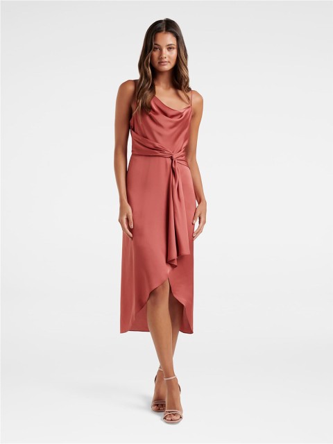 

Forever New Pink Satin Midi Dress