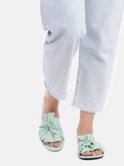 

IYKYK Women Mint Green Knot Detail Open Toe Flats