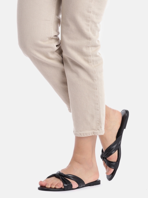 

IYKYK Women Black Solid Knot Detail Open Toe Flats
