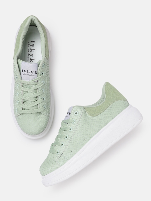 

IYKYK Women Mint Green Snakeskin Textured Sneakers