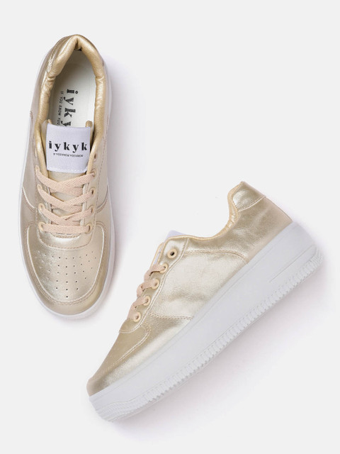 

IYKYK Women Gold-Toned Perforated Sneakers