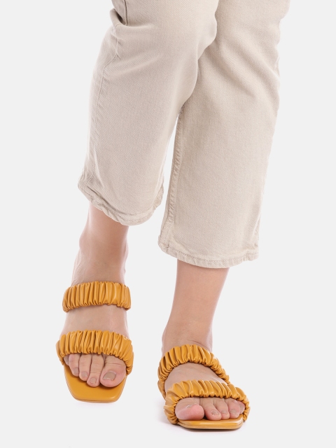 

IYKYK Women Mustard Yellow Ruched Open Toe Flats
