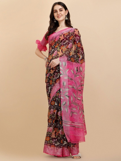 

Sangria Pink & Peach-Coloured Floral Zari Silk Cotton Saree