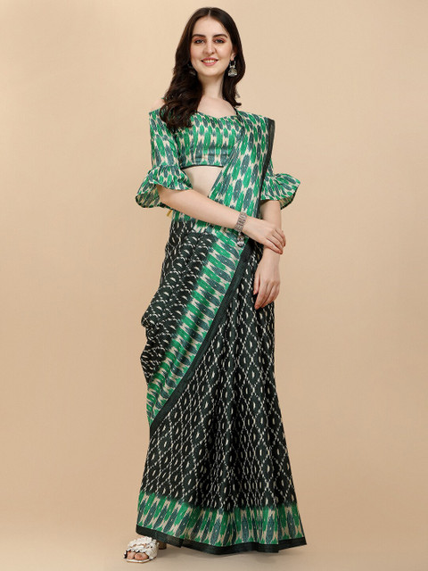 

Sangria Green & Black Printed Silk Cotton Saree