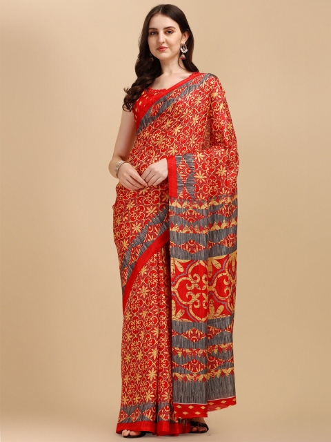 

Sangria Red & Grey Batik Silk Cotton Saree