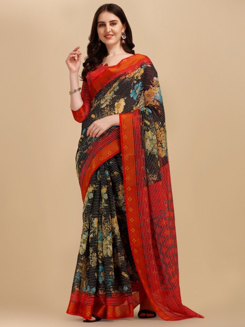 

Sangria Red & Black Floral Silk Cotton Saree