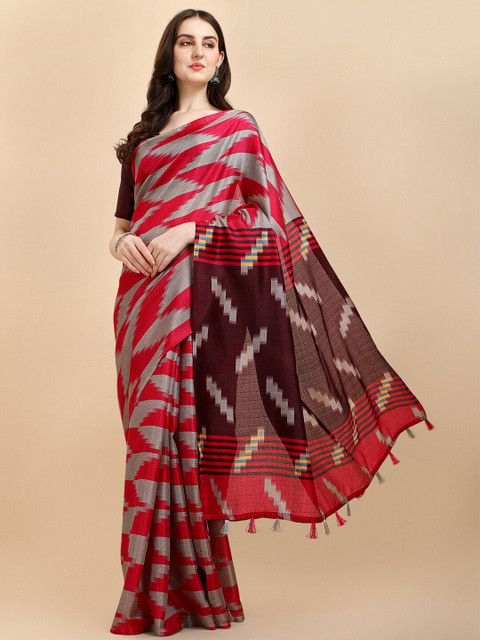 

Sangria Red & Beige Silk Cotton Saree