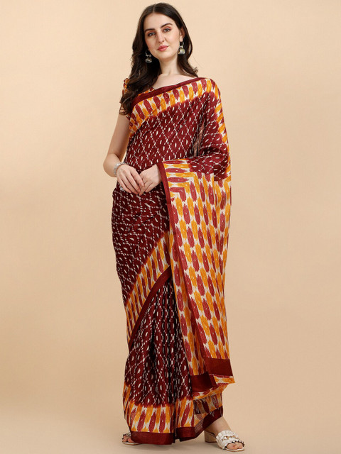 

Sangria Maroon & Yellow Printed Silk Cotton Saree