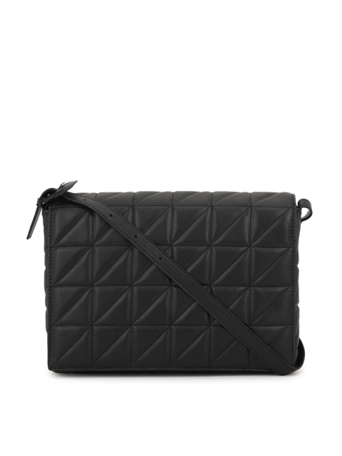 

Allen Solly Black Geometric Textured PU Structured Sling Bag with Quilted Detail