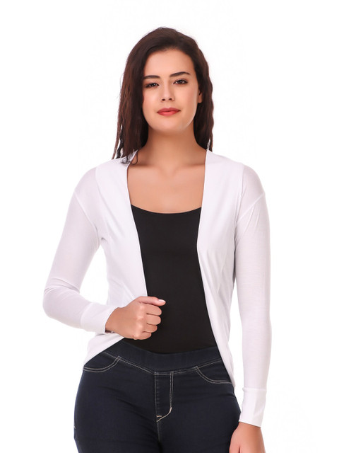 

Aadya Fashion Women White Solid Open Front Shrug