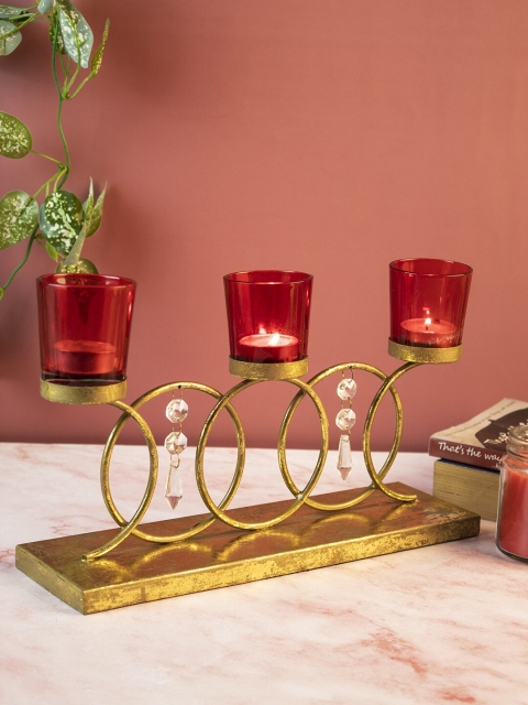 

MARKET99 Red & Gold-Toned Solid T-Lite Holder With 3 Glasses