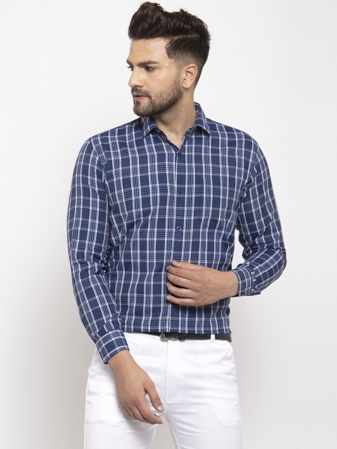 

JAINISH Men Blue Comfort Checked Cotton Formal Shirt