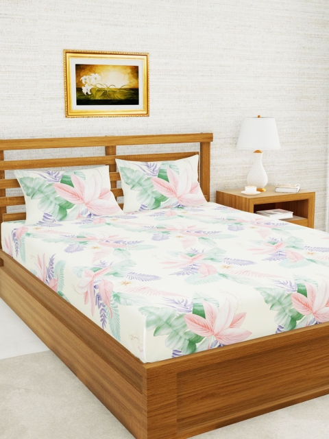 

BIANCA Beige & Pink Floral 160 TC Queen Bedsheet with 2 Pillow Covers