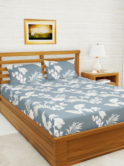 

BIANCA Grey & White 160 TC Queen Floral Bedsheet with 2 Pillow Covers