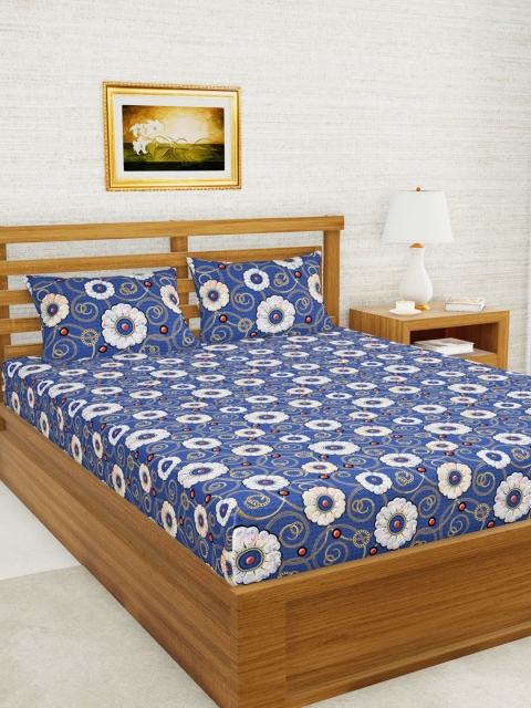 

BIANCA Blue & Pink Floral 160 TC Queen Bedsheet with 2 Pillow Covers