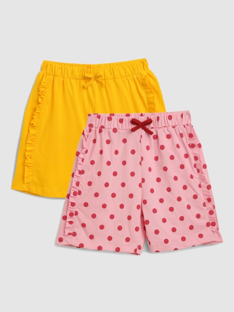 

YK Girls Pack of 2 Printed Cotton Shorts, Yellow