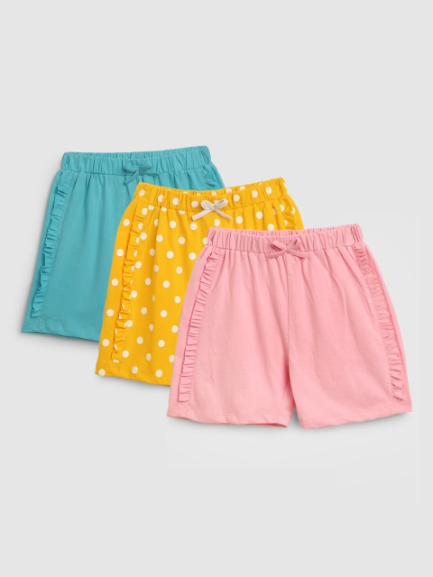 

YK Girls Pack Of 3 Printed Cotton Regular Shorts, Blue