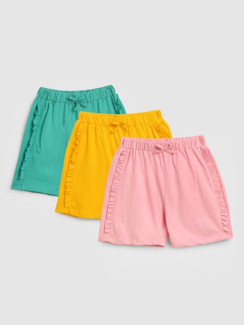 

YK Girls Pack of 3 Solid Cotton Shorts, Yellow