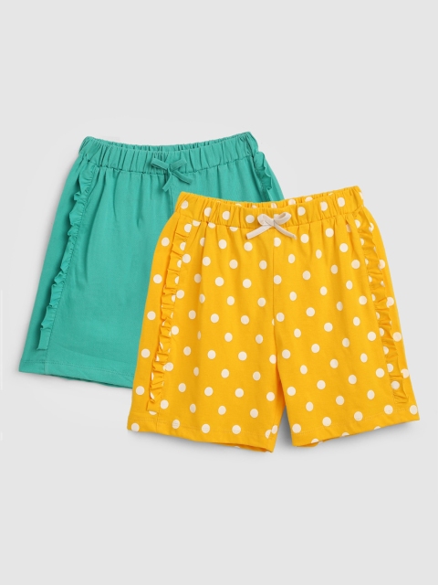 

YK Teen Girls Set of 2 Sea Green & Yellow Cotton Shorts