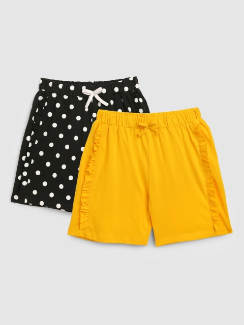 

YK Girls Pack of 2 Black & Yellow Printed Shorts
