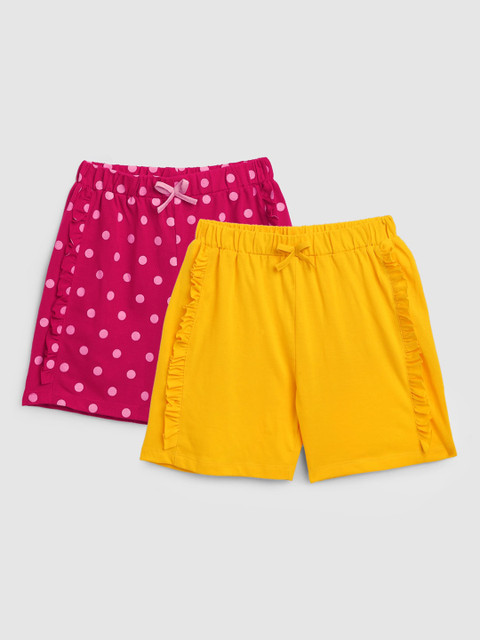 

YK Girls Pack Of 2 Polka Dots Printed Cotton Shorts, Yellow