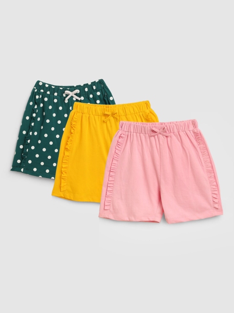 

YK Girls Pack Of 3 Polka Dots Printed Cotton Shorts, Pink