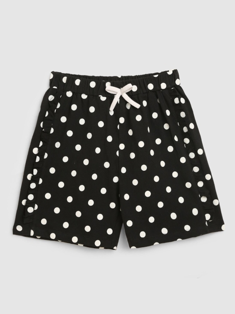 

YK Girls Black Polka Dots Printed Cotton Shorts